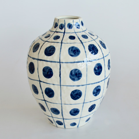 Large Blue Dot Ceramic Vase